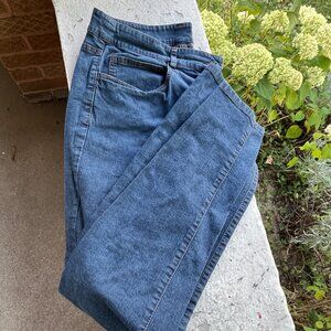 EILEEN FISHER Blue Denim Stretch Straight Leg Jeans Pants PM 8 10 Petite